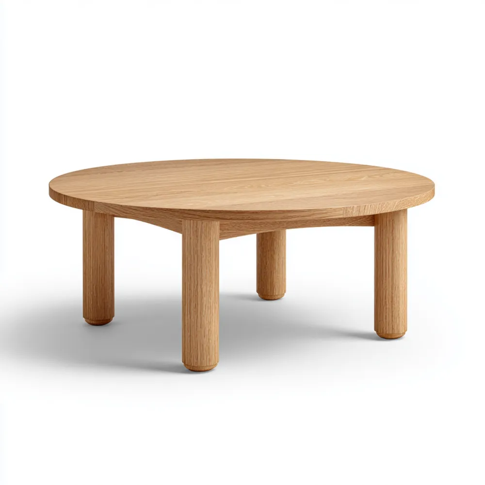 Runder Couchtisch Massivholz 90x90x35 cm – Eiche – Skandinavisches Des