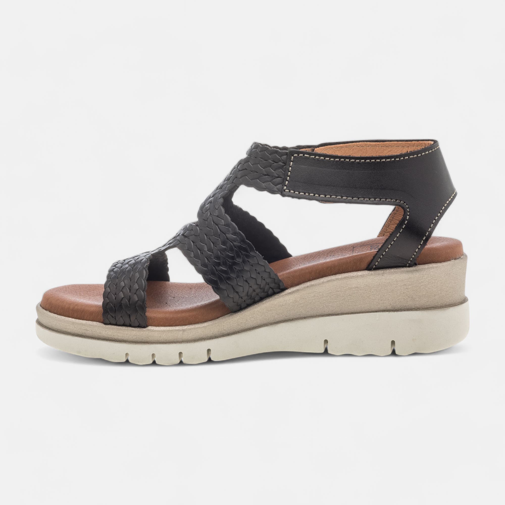 Sandales à talon compensé Femme en cuir noir