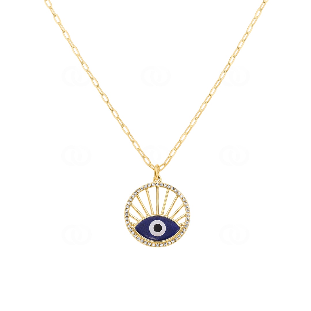 Collier mit Anhänger 750/18 K Gelbgold Evil Eye mit Edelsteinen