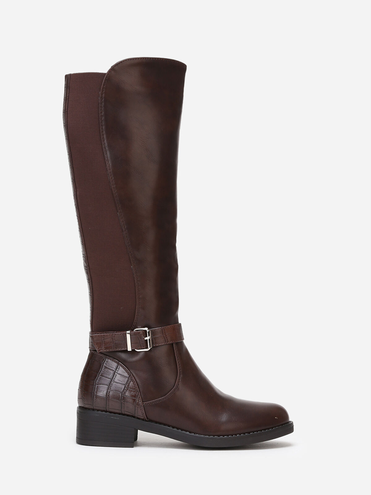 Bottes cavalière en simili effet croco- Marron foncé