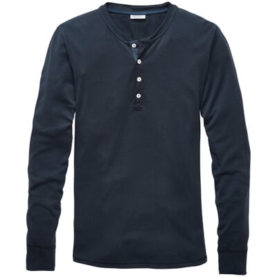 Herren-Henley-Shirt Langarm, Dunkelblau