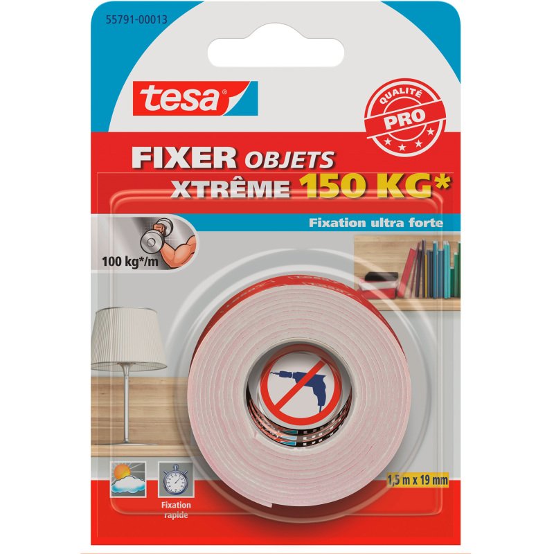 Ruban adhésif Tesa double-face fixation Xtrême - Largeur 19 mm x longueur 1,5 m