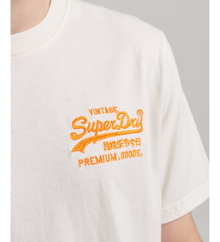 Camiseta Superdry Floral Logo com Logo Vintage Off-White