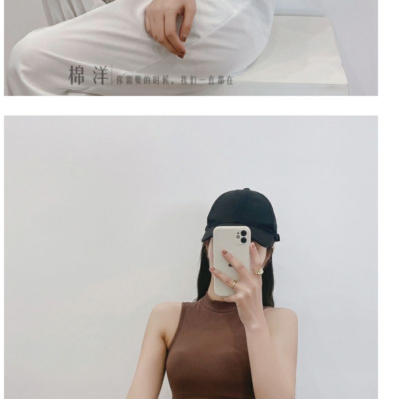 Hevnir - Tanktop met lage hals en effen crop top