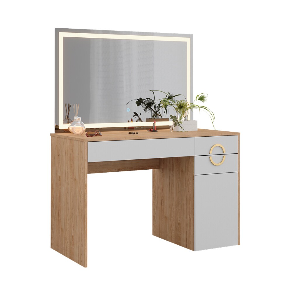 Vicco Schminktisch Adela Natural Rockford Hickory Weiß 115 x 76 cm LED-Spiegel
