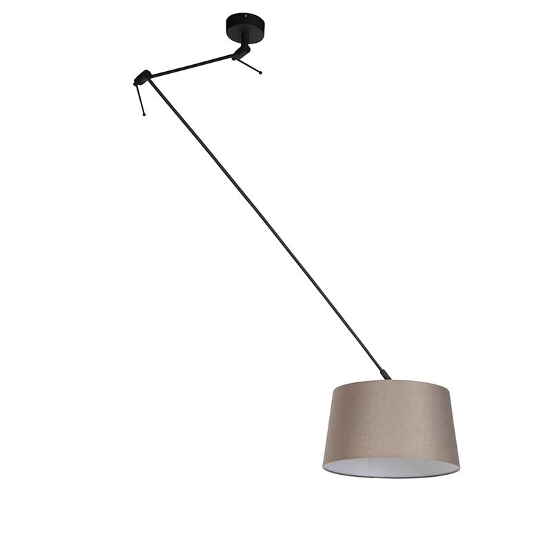 Hanglamp zwart met linnen kap taupe 35 cm - Blitz