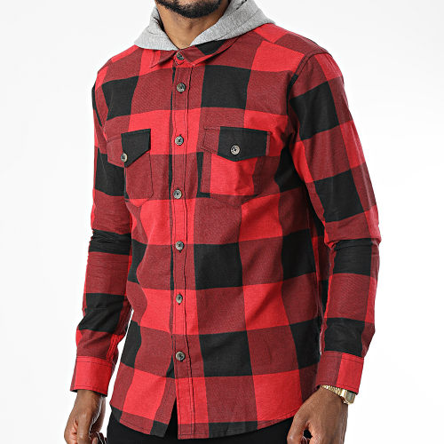 Chemise Manches Longues Capuche A Carreaux Ingaro Rouge Noir