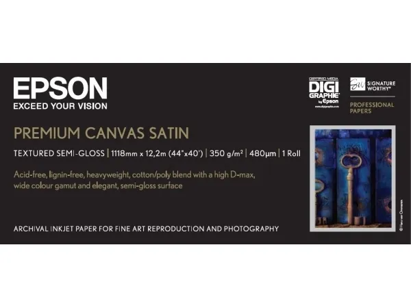 Epson PremierArt Water Resistant Canvas - Skinnende - Rulle (111,8 cm x 12,2 m) - 350 g/m² - 1 rulle(r) papir på lærred - for Stylus Pro 11880, Pro 98XX; SureColor SC-P10000, P20000, P8000, P9000, P9500, T7200