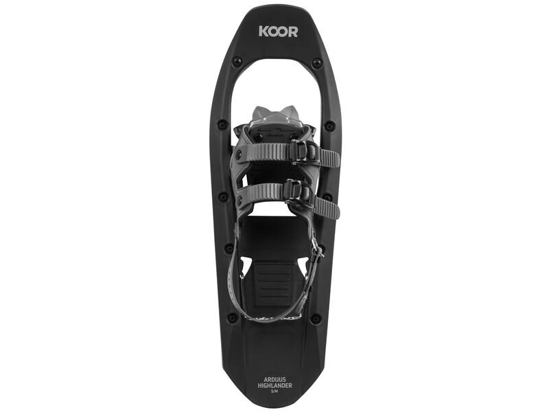 KOOR Schneeschuh Arduus Highlander S/M Schwarz Steigeisen und Fersenplatte aus Aluminium für jedes Gelände