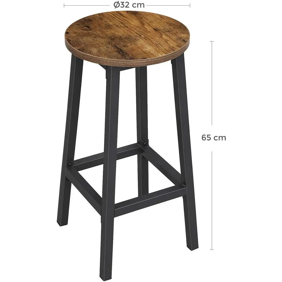 Set van 2 barkrukken - met stabiel stalen frame - hoogte 65 cm - Bruin