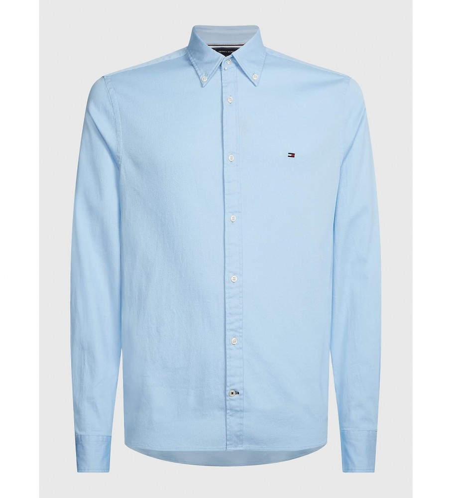 Camisa Tommy Hilfiger TH Flex em tecido dobby azul acinzentado