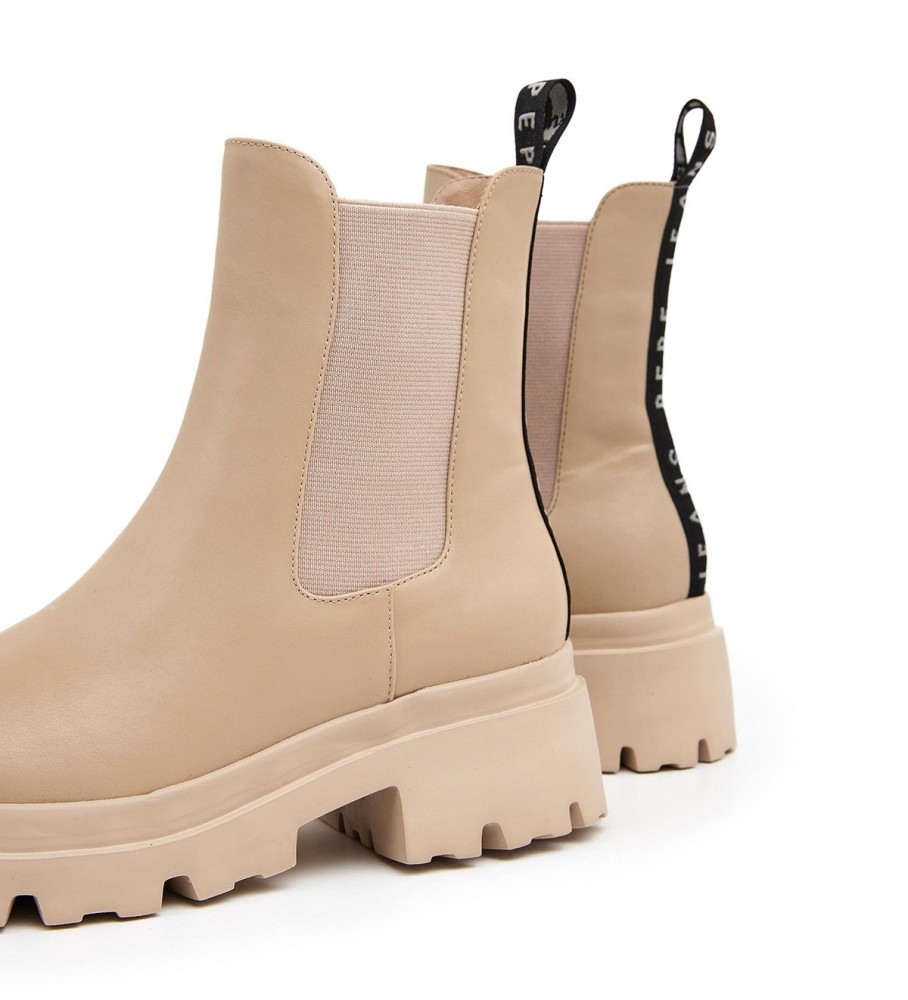 Botas de cano curto Chelsea bege da Pepe Jeans, modelo Lol - salto de 6 cm -