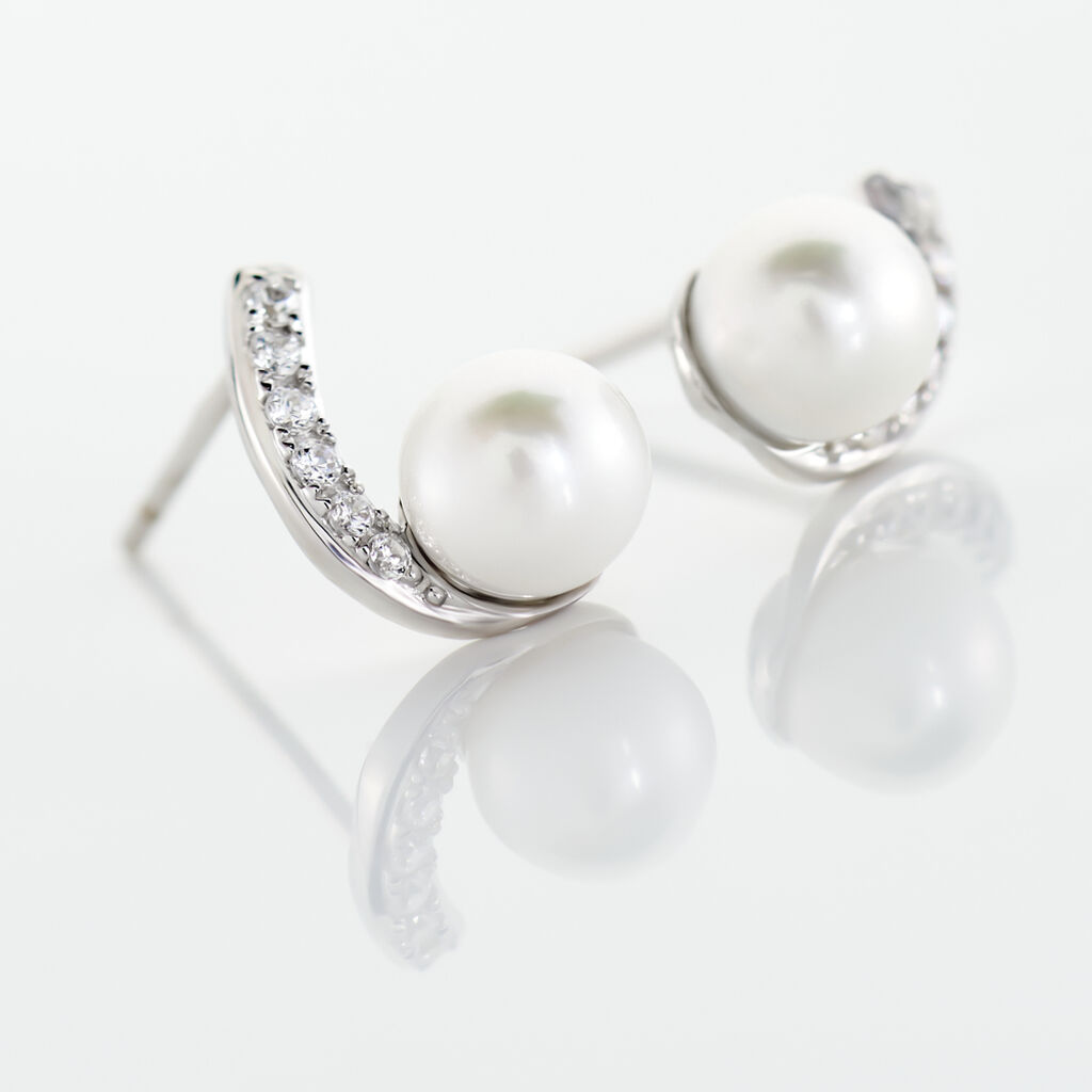 Boucles D'oreilles Angel Or Blanc Perle De Culture Oxyde Oxyde