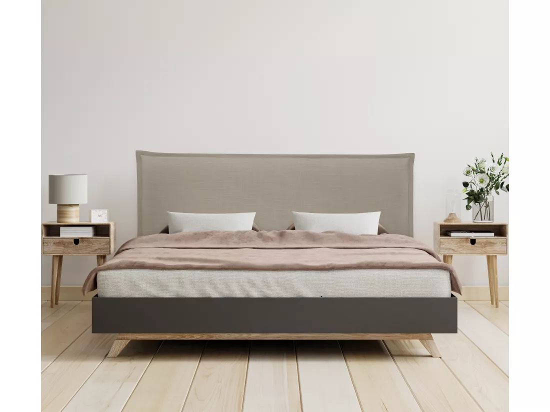DHOME Tête de lit en lin naturel lisse avec garniture 160x50cm Lits 150/160 - Terre