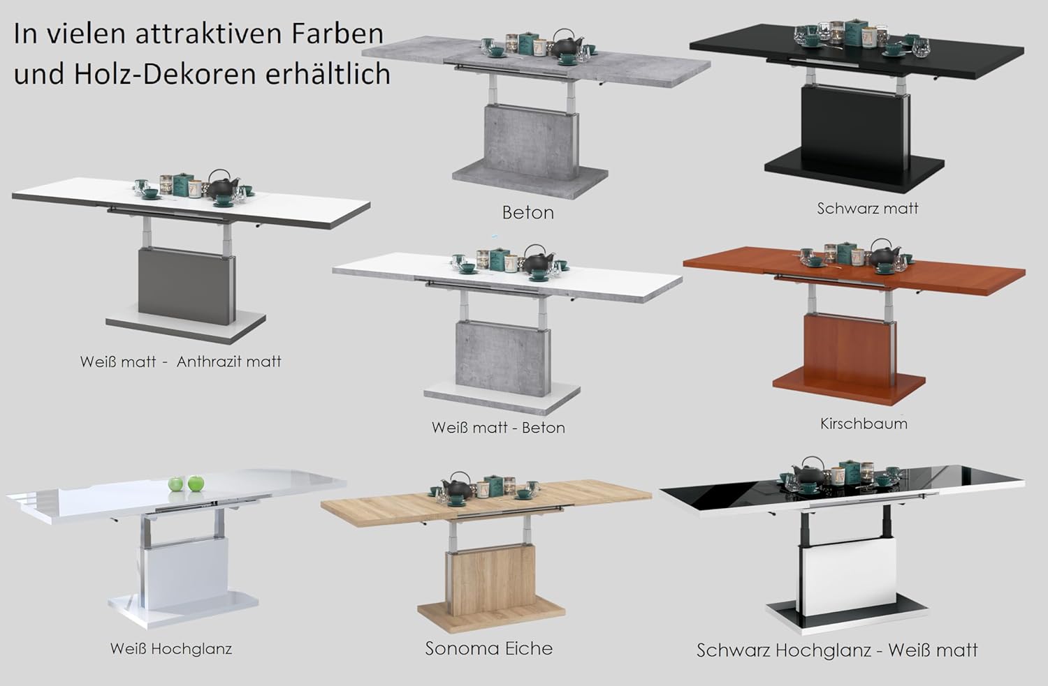 Mazzoni Aston Couchtisch ausziehbar höhenverstellbar 120/200cm in Eiche Halifax modern vielseitig Wohnzimmertisch Esstisch Beistelltisch Sofatisch platzsparend hochwertig Wohnzimmer