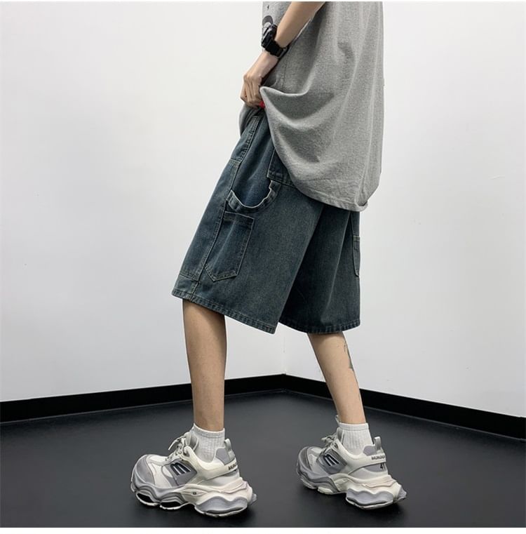 Whyessa - Mid Rise Washed Denim Shorts