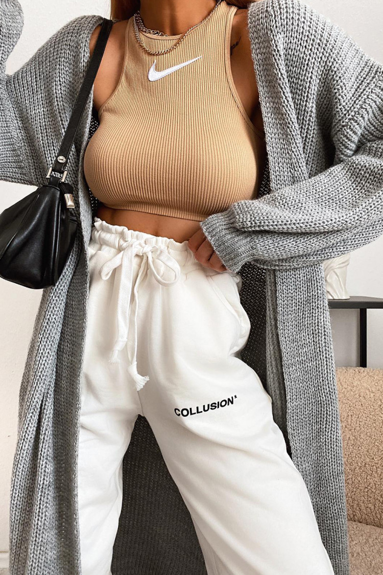 Gilet long ouvert en mailles gris
