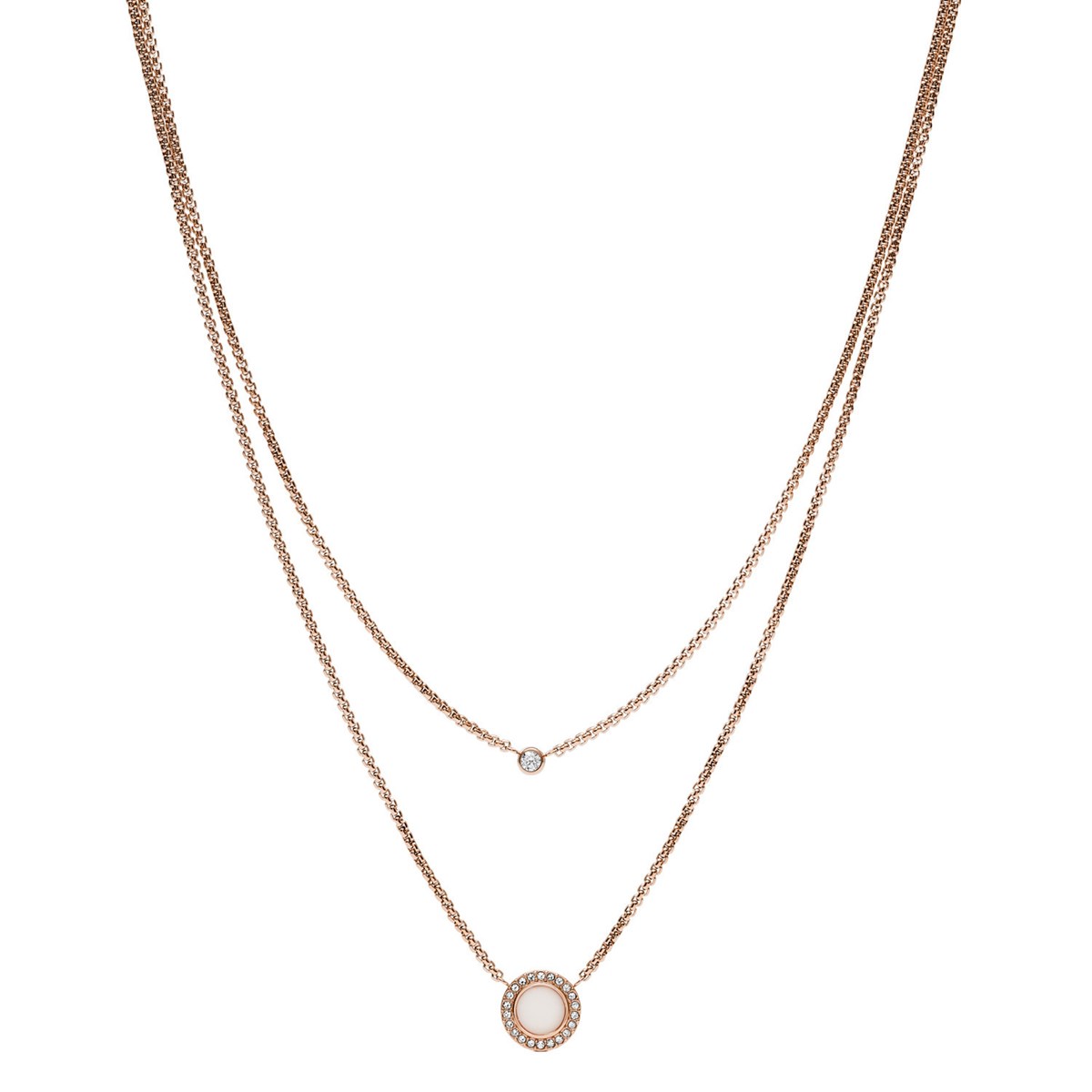Collier Fossil double Glitz Val acier rose