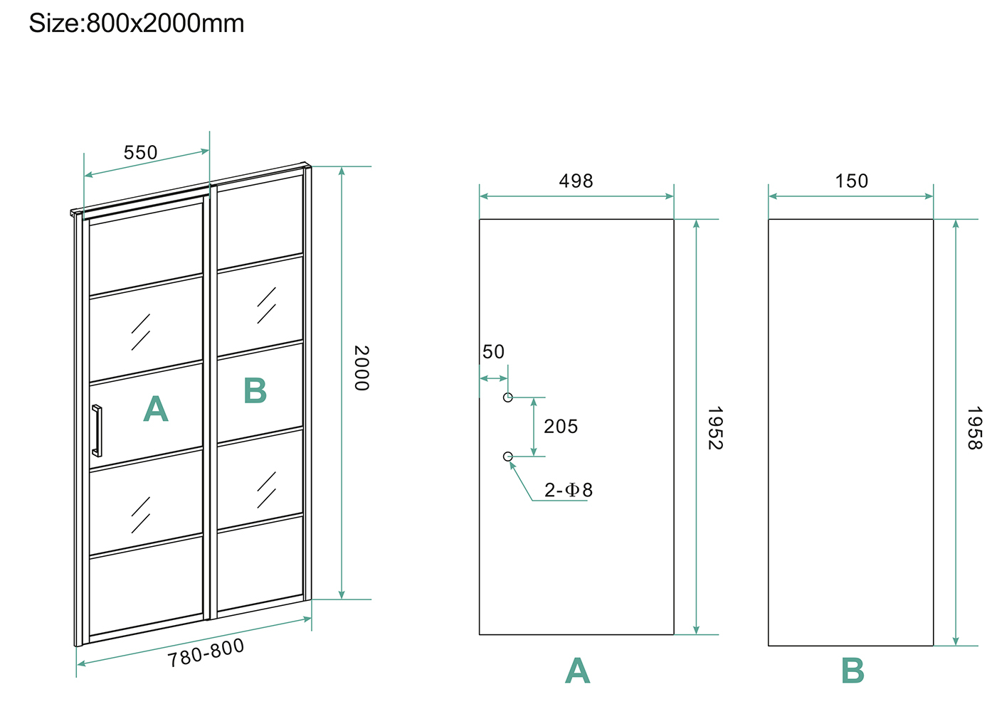 Mueller Skyline nisdeur met vaste wand 80x200 mat zwart anti-kalk