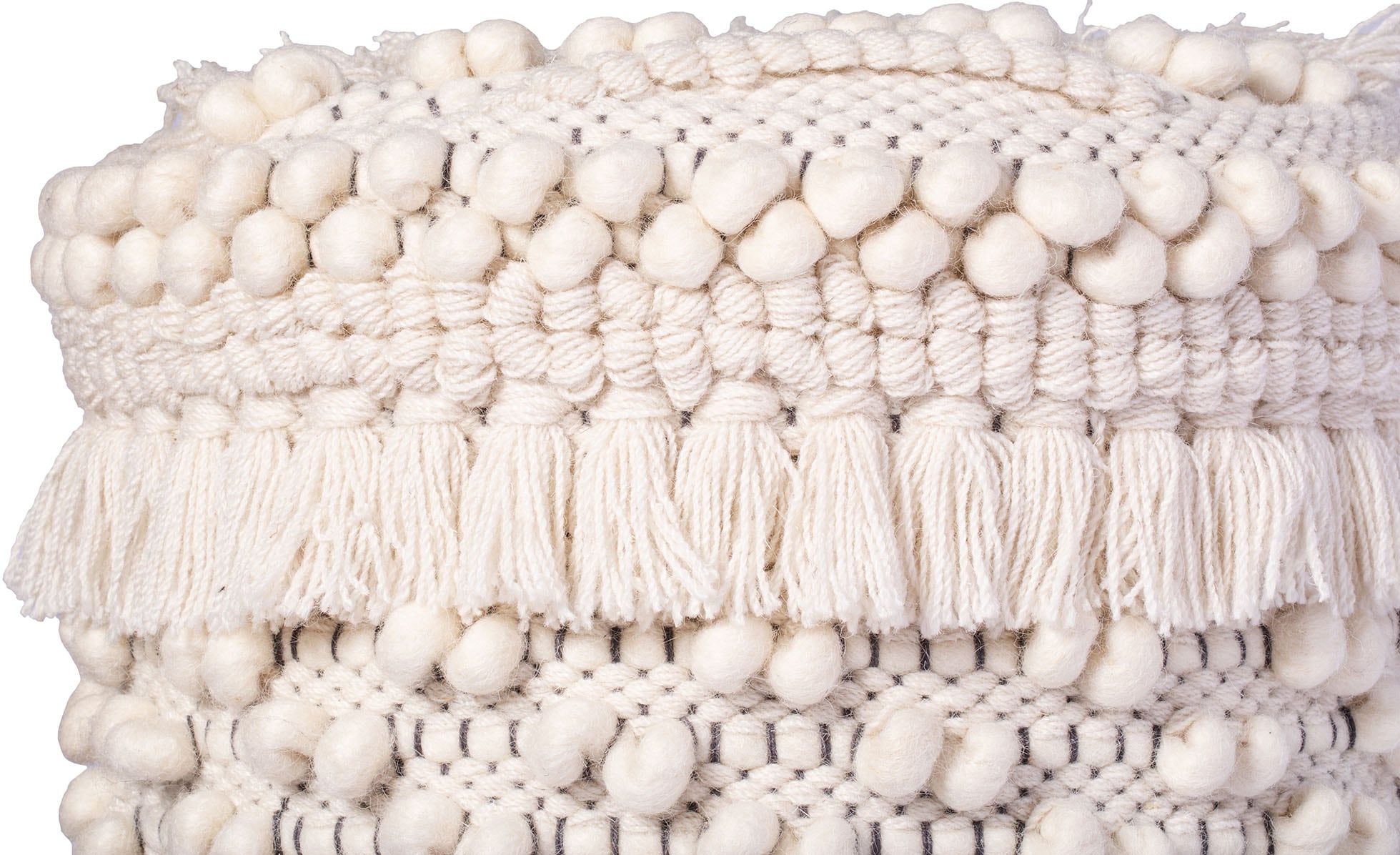 Kayoom Sitzhocker »Hocker Bohist 325, charaktergebende Strukturen mit Fransen und Quasten« 1 Stk. tlg. handgefertigtes Unikat, Boho-Style, gut kombinierbar
