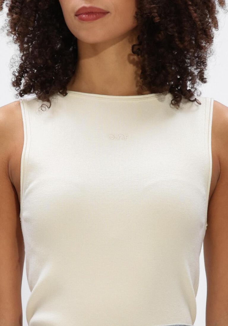 ecru olaf hussein top retro logo sleeveless knit