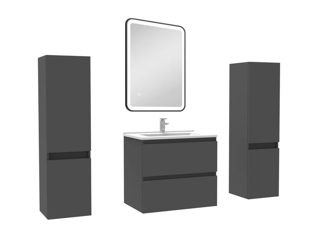 Meubles Salle de Bain 60cm avec colonne + miroir lumineux 3 couleurs Anthracite