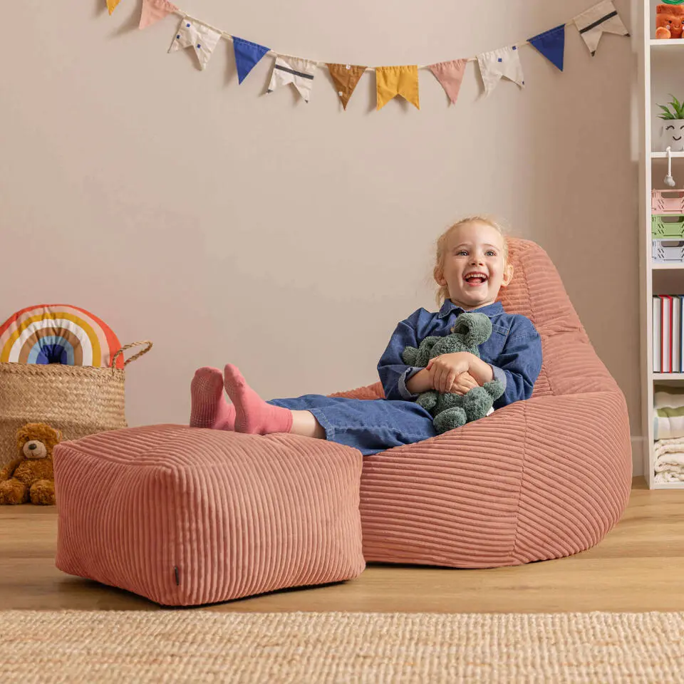 icon - Dalton Kinderzitzak Stoel met Poef - Ribfluweel - Oud roze