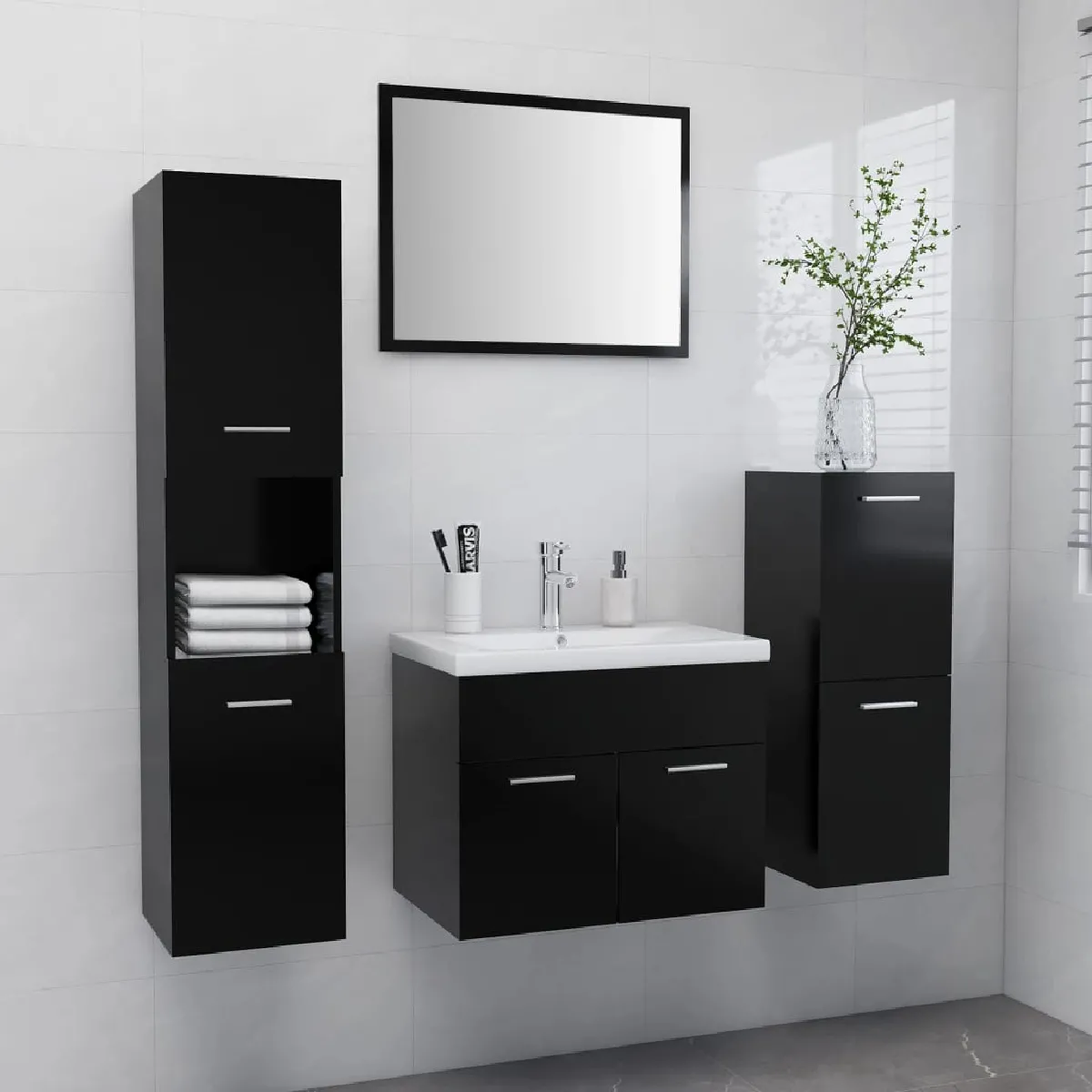 VIDAXL Ensemble meubles bain 4 pcs - Noir