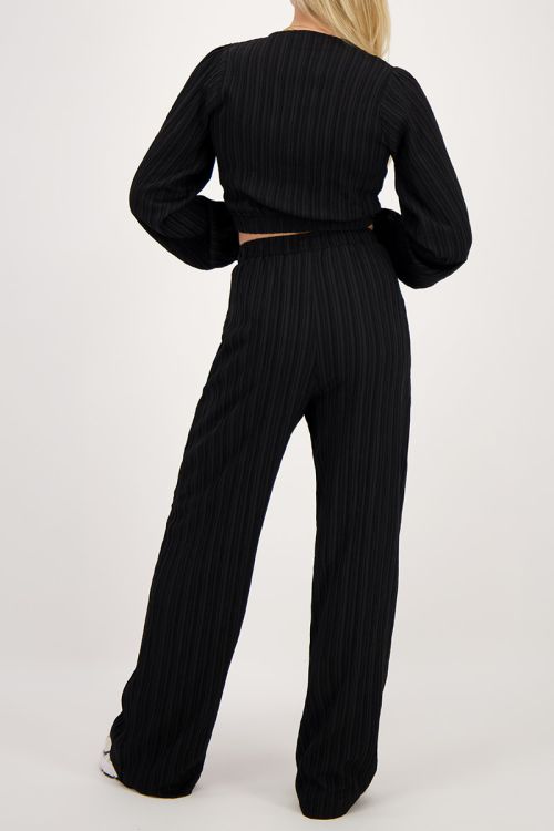 Zwarte wide leg crinkle broek