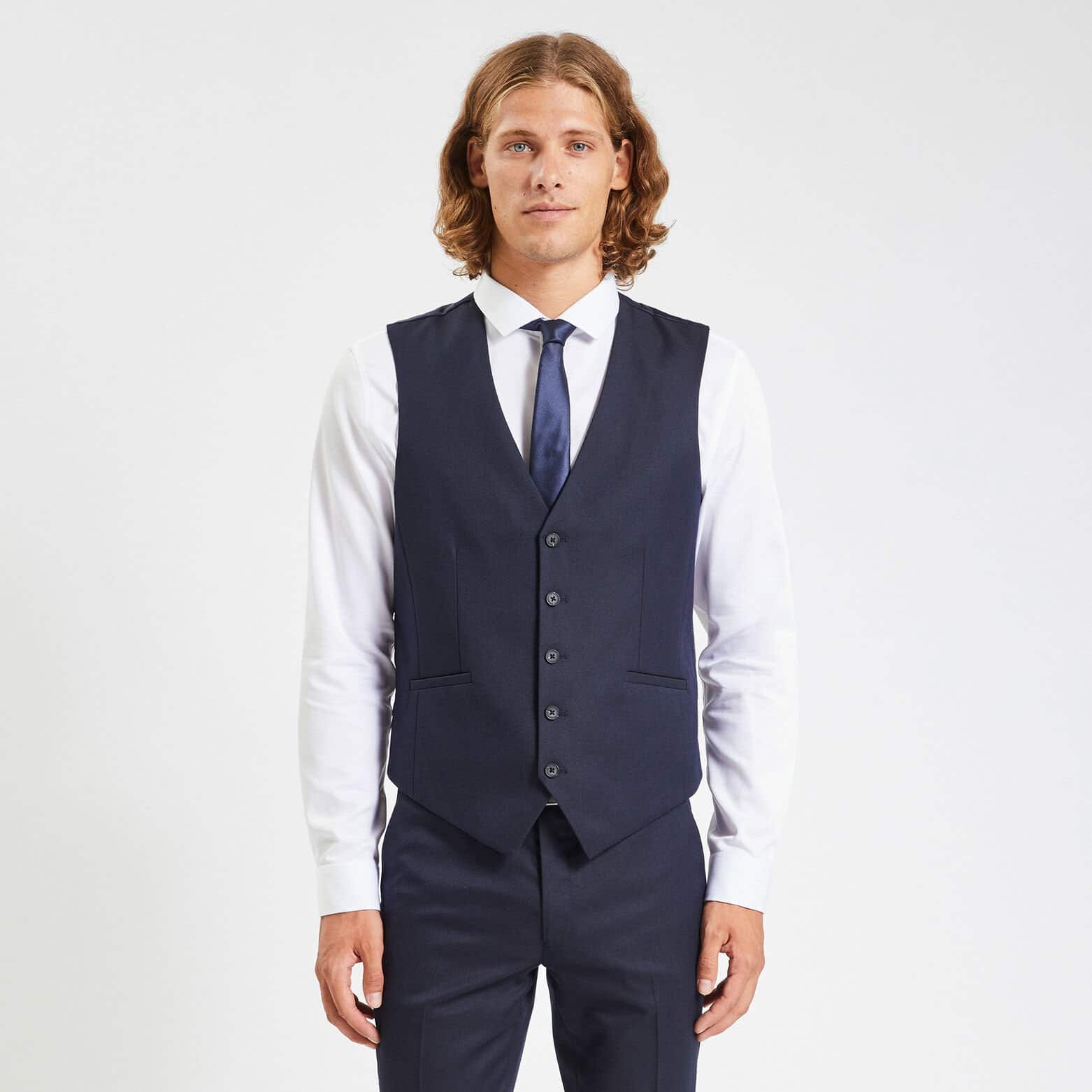 Gilet de costume uni slim Bleu foncé