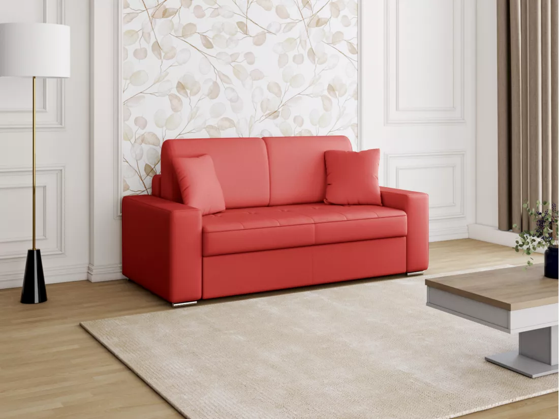 Canapé 2 places convertible express en simili EMIR - Rouge - Couchage 120 cm - Matelas 22 cm