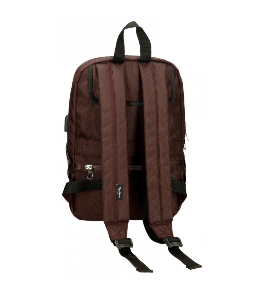 Mochila para laptop Pepe Jeans Horley adaptável com dois compartimentos, marrom