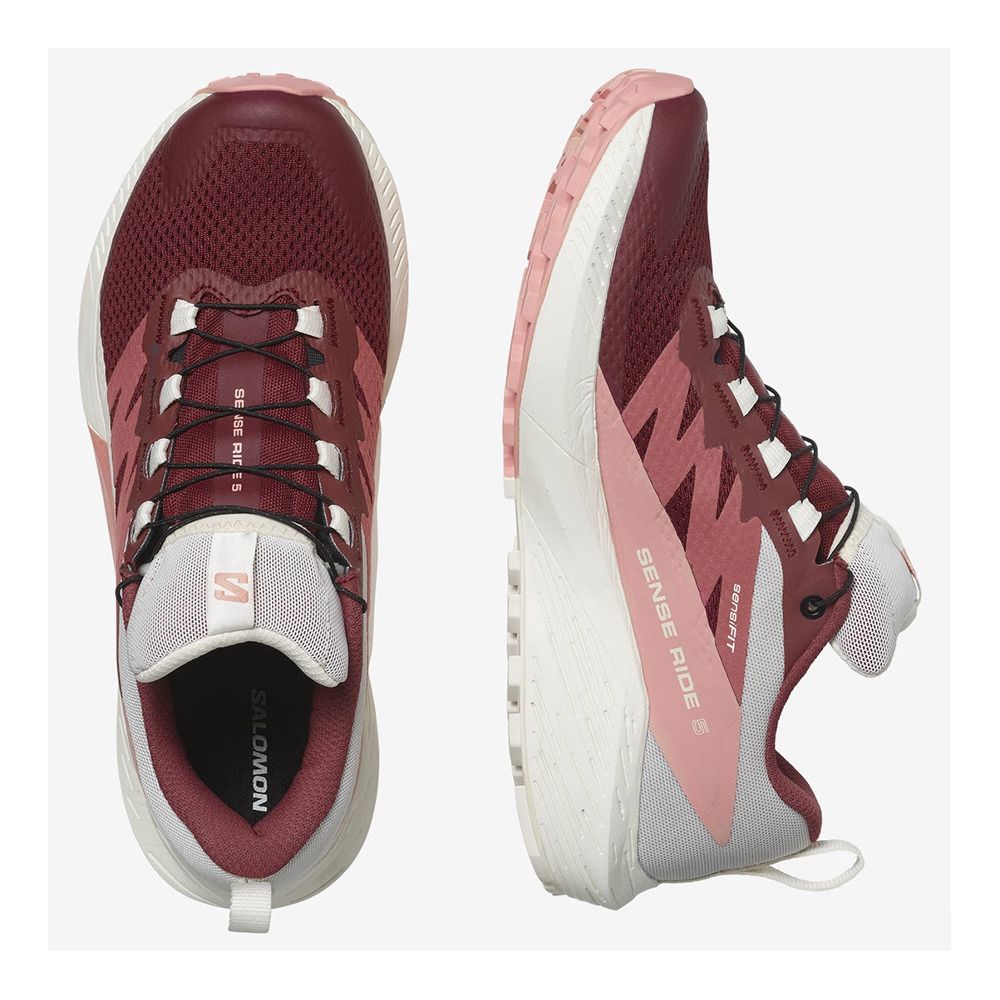 Salomon SENSE RIDE 5 GTX W - Chaussures trail Femme syrah/vanilla ice/peach amber