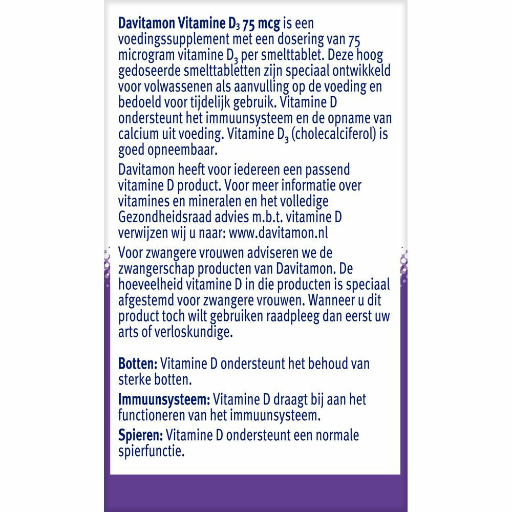 2x Davitamon Vitamine D3 75mcg 75 smelttabletten