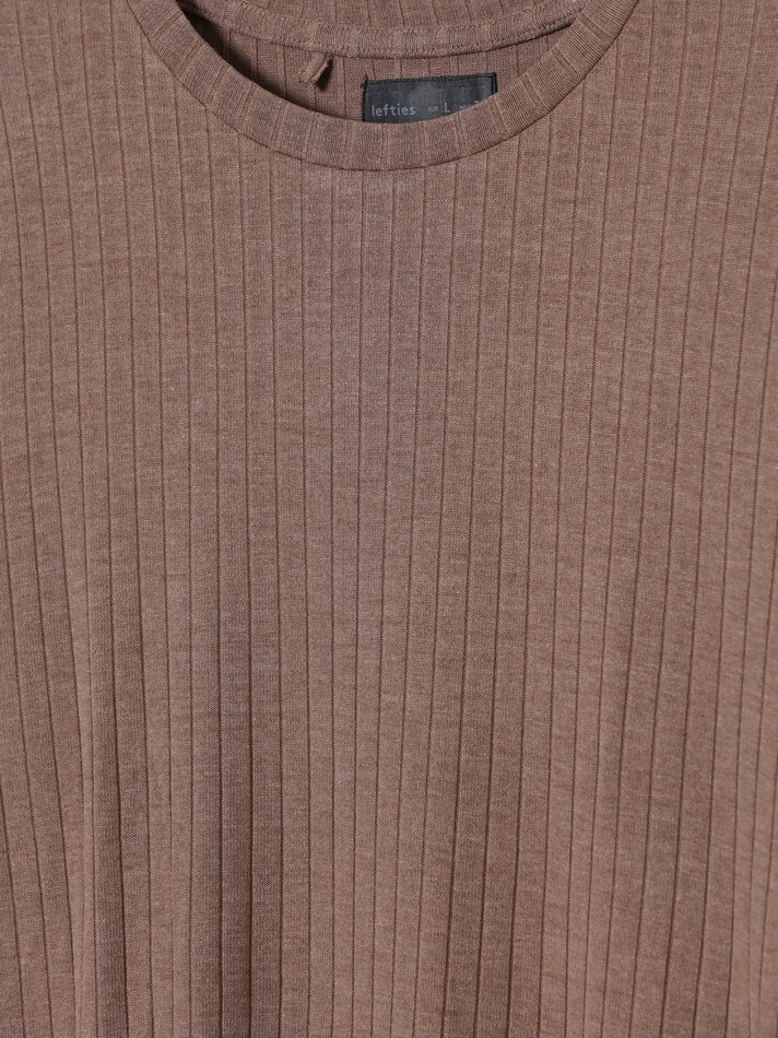 Camiseta de maternidade em malha canelada - Marrom mesclado