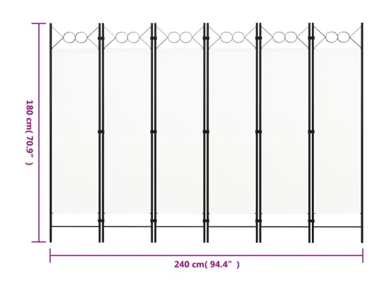 Cloison de séparation 6 panneaux Blanc 240x180 cm