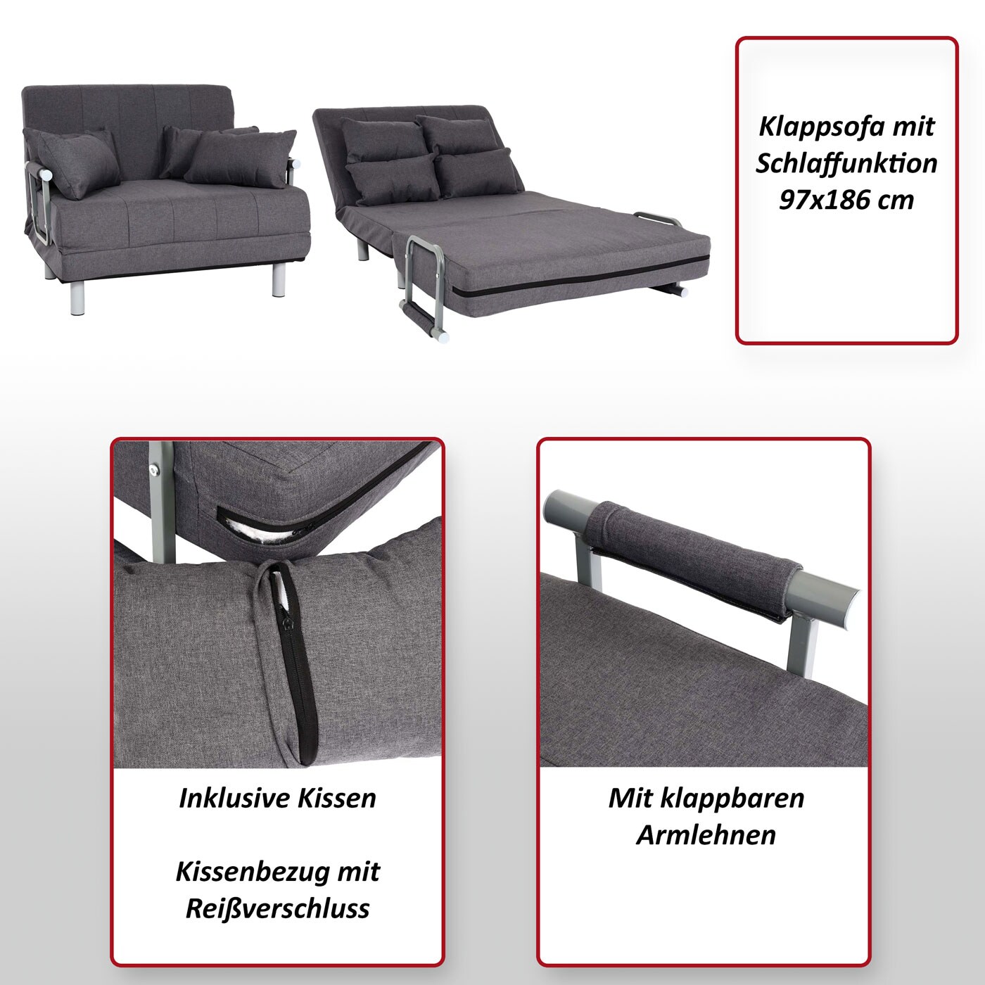 Schlafsessel MCW-K29, Klappsessel Schlafsofa Gästebett Relaxsessel, Liegefläche 186x97cm Stoff (270g/m²) ~ creme-beige