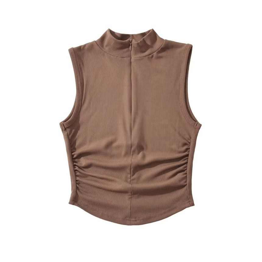 Osion - Tanktop met geplooide hals en effen kleur