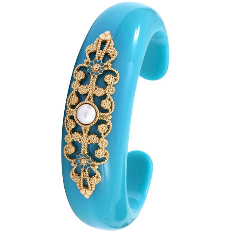 Manchette Amelita - Métal doré à l’or jaune 14 carats, cabochon nacré, & résine