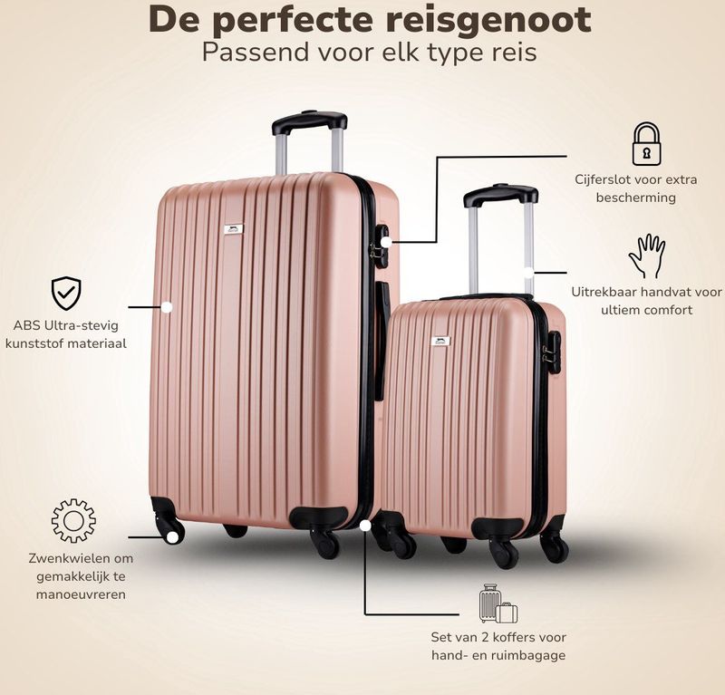 Slazenger Kofferset 2 Delig - Handbagage Trolley 26L en Ruimbagage Koffer 71L - Rosé