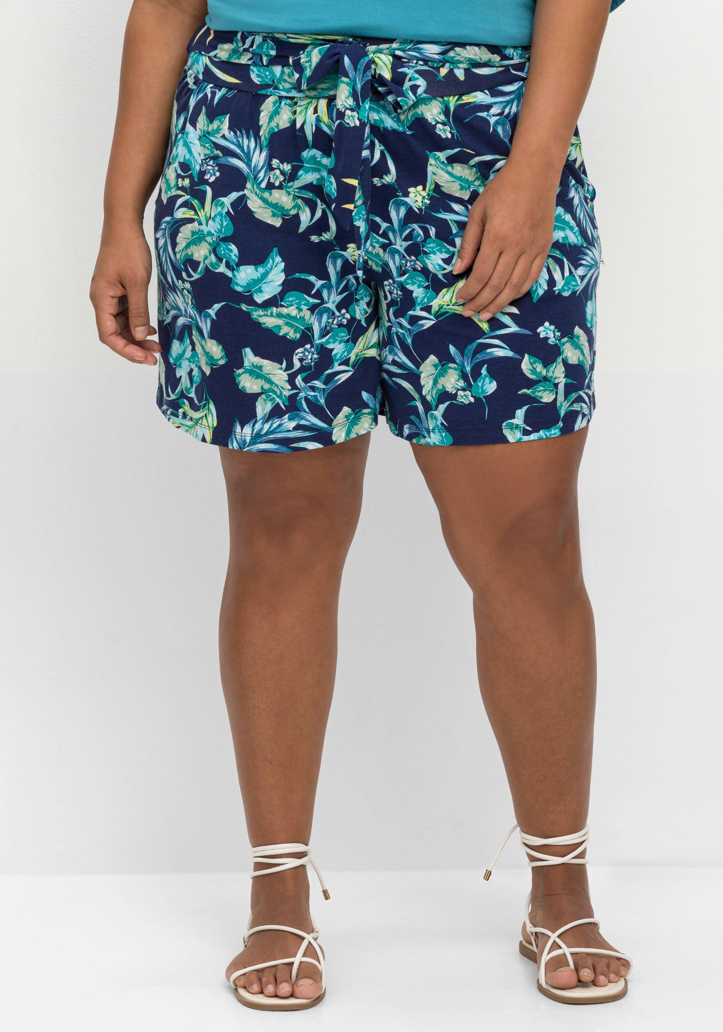 Kurze Jerseyshorts mit Blätterprint