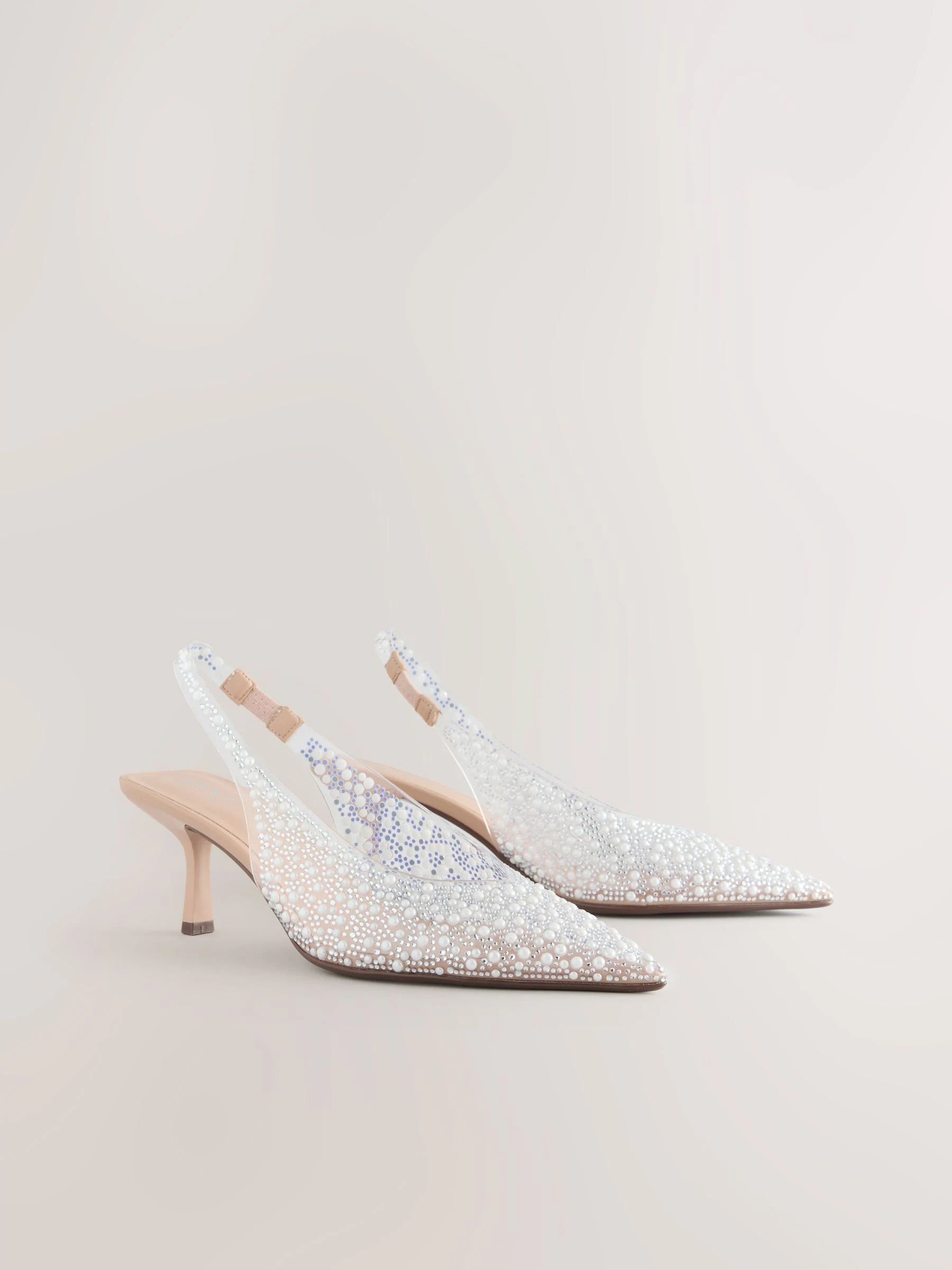Wit - Forever Comfort® puntige slingback-hakken met vinyl en sierstenen