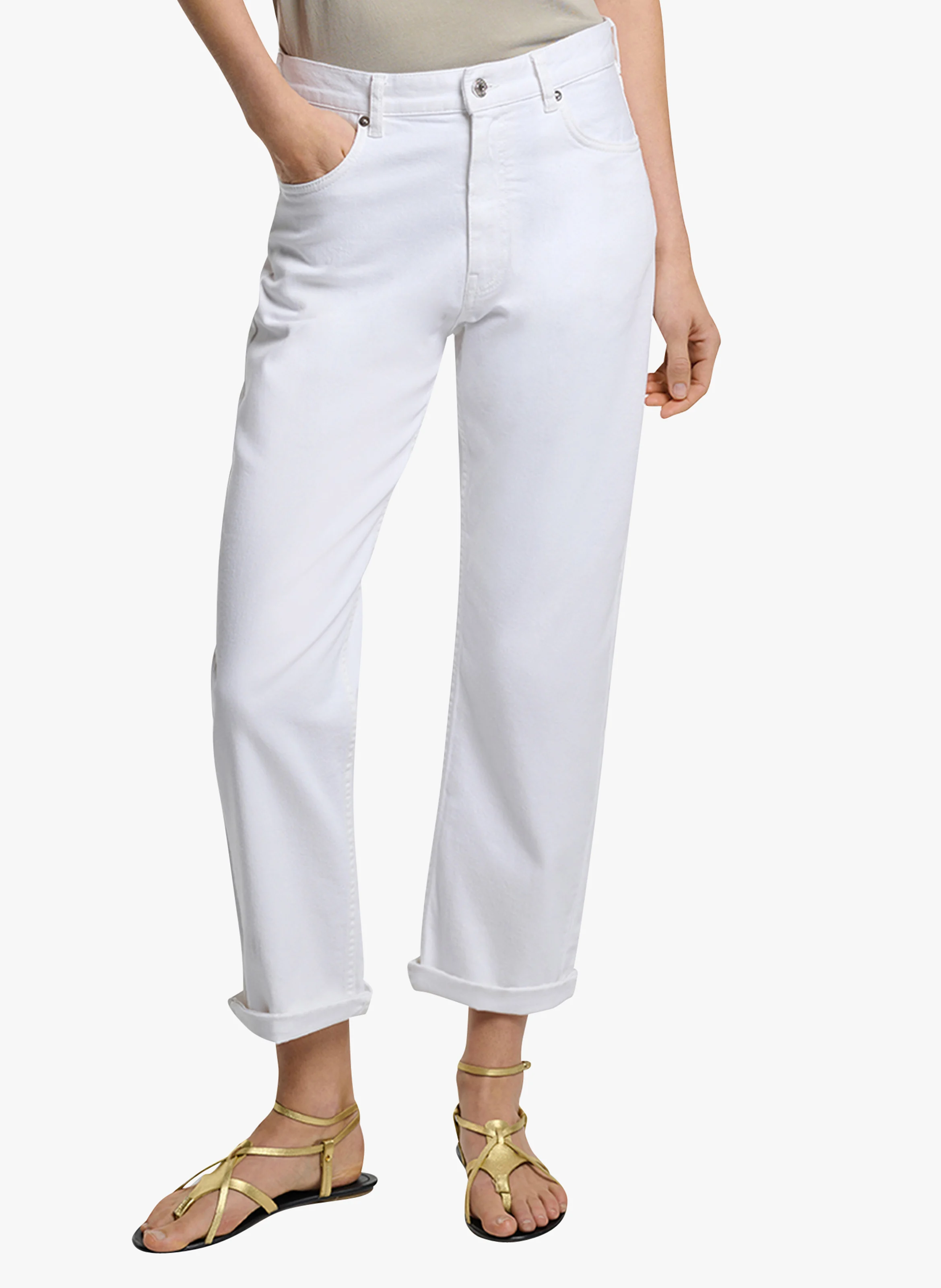 TIMAEL - Pantalon boyfriend en coton | Blanc