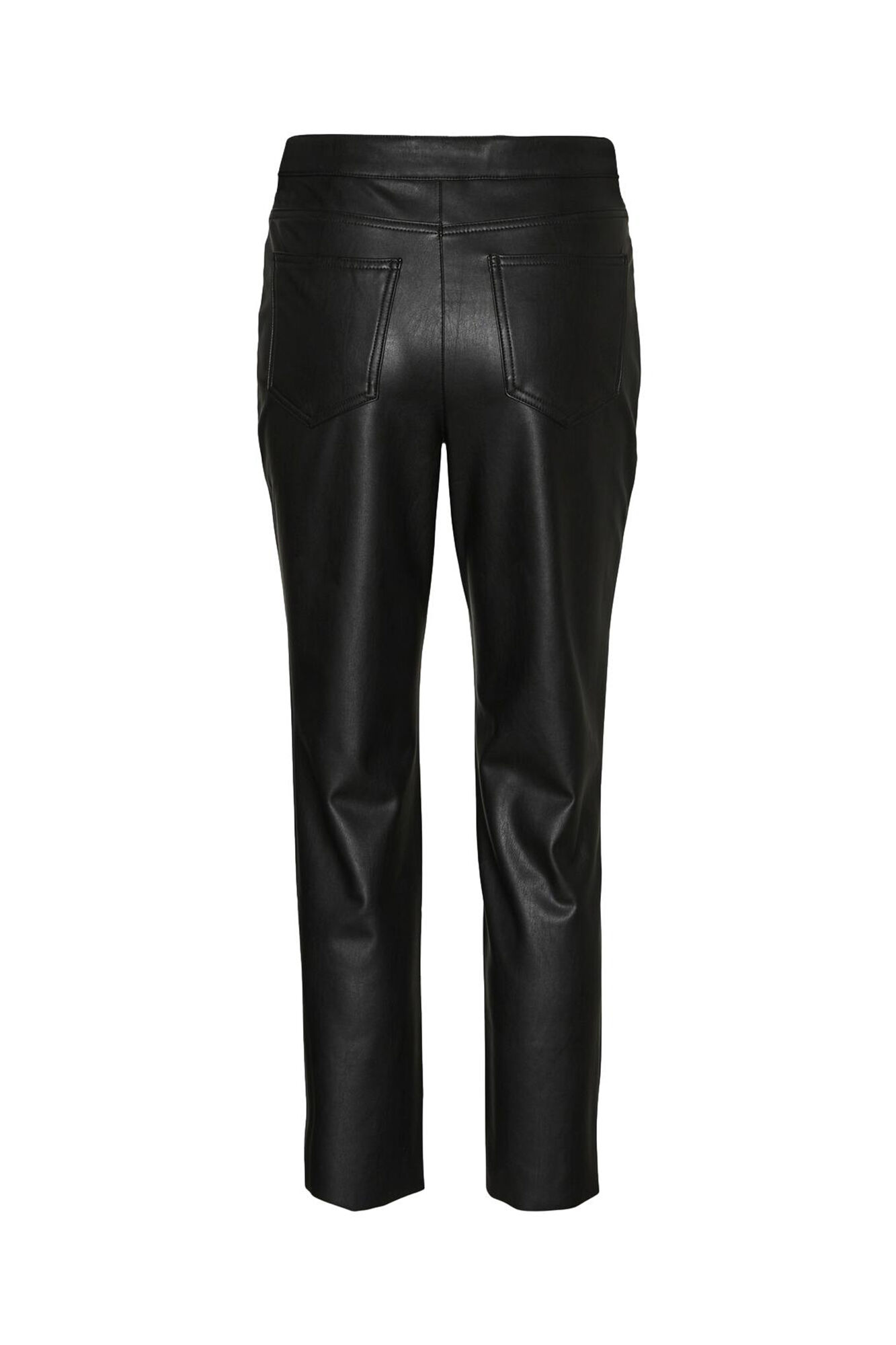 Calça reta com efeito de couro - Preta