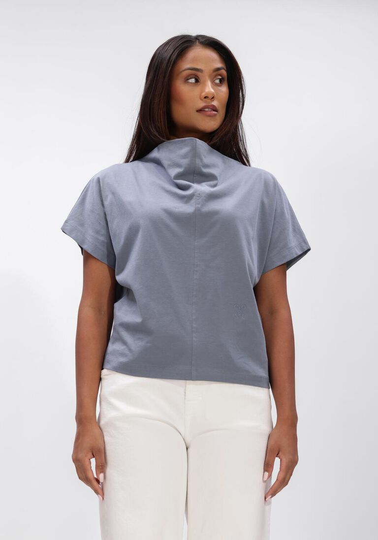 grijze closed t-shirt draped neck t-shirt
