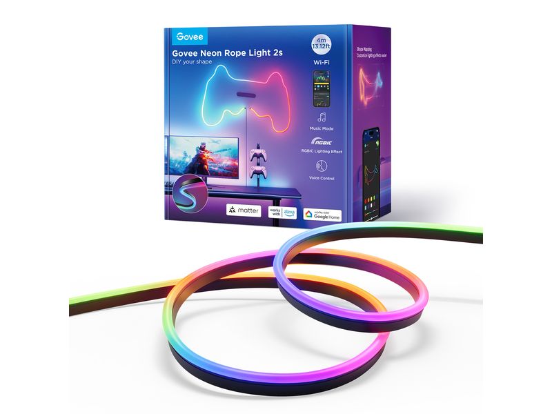 Govee LED Stripe Neon, Schwarz, 4 m, RGBIC, Matter LED-Leuchtstreifen