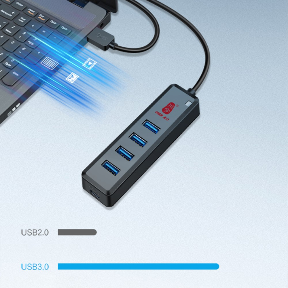 (60cm) USB A 3.0 Multiport Adapter Hub mit 4x USB A 3.0 Anschluss (5Gbit/s) - Schwarz
