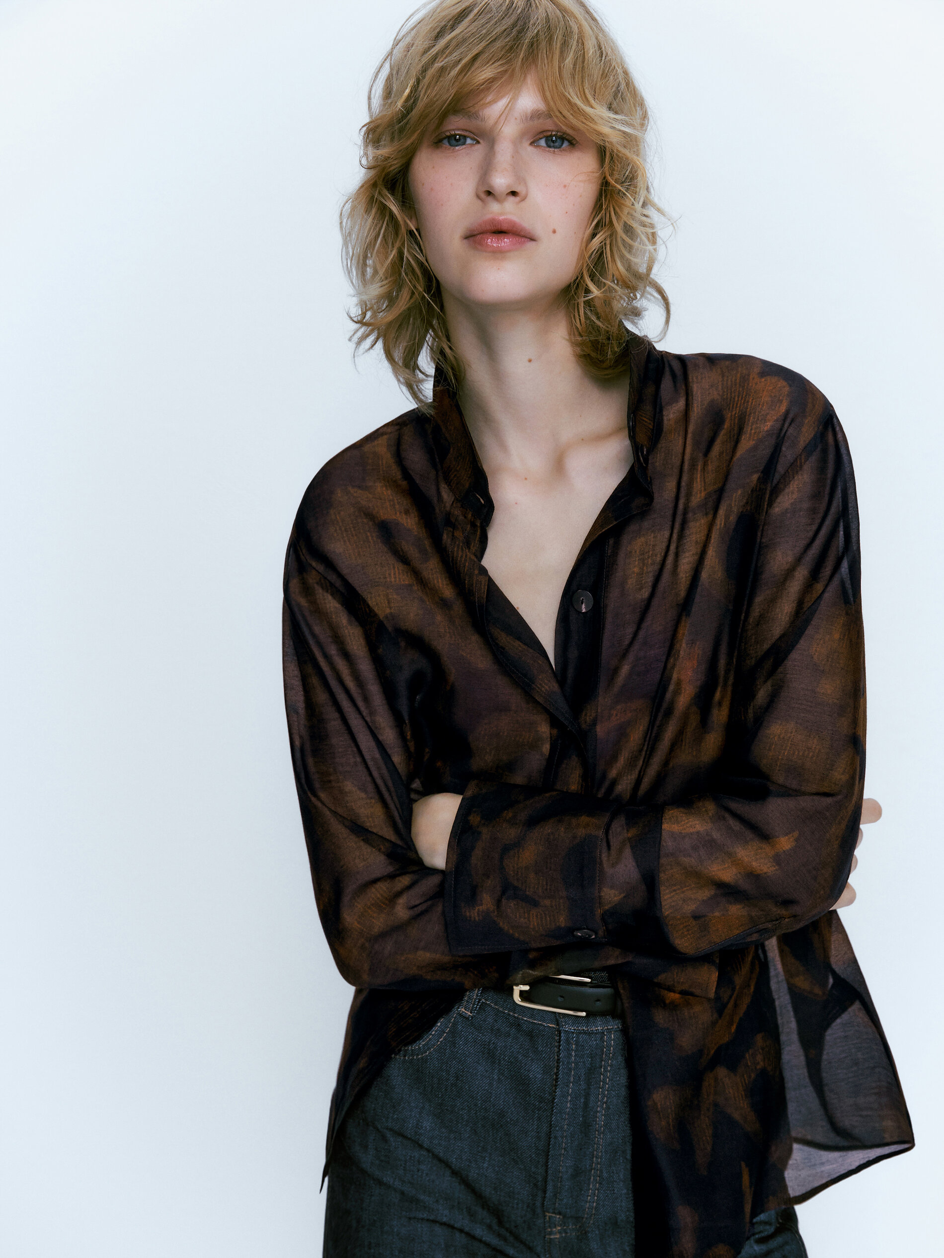 Camisa estampada com algodón seda - AZULÓN
