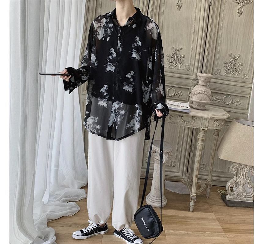 Adotuastic - Oversized overhemd met lange mouwen en bloemenprint