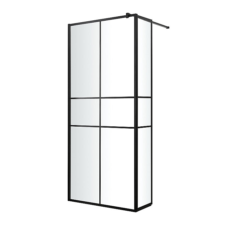Paroi de douche walk in et volet GoodHome Ahti transparent profilé noir 90 + 28 cm
